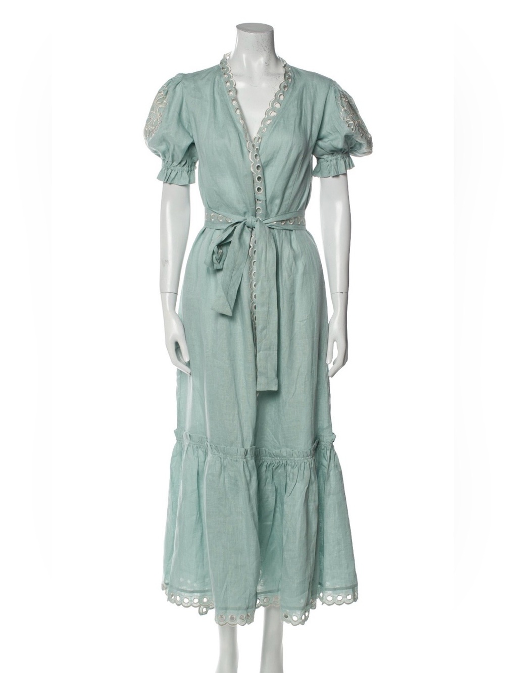 Fanm Mon Puff-Sleeve Cotton Maxi Dress with Waist Tie XS